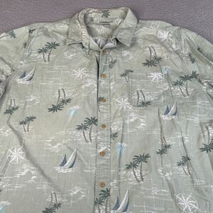 CROFT & BARROW  Shirt Mens 3XLT Green Button Palm Big & Tall Vacation Cruise